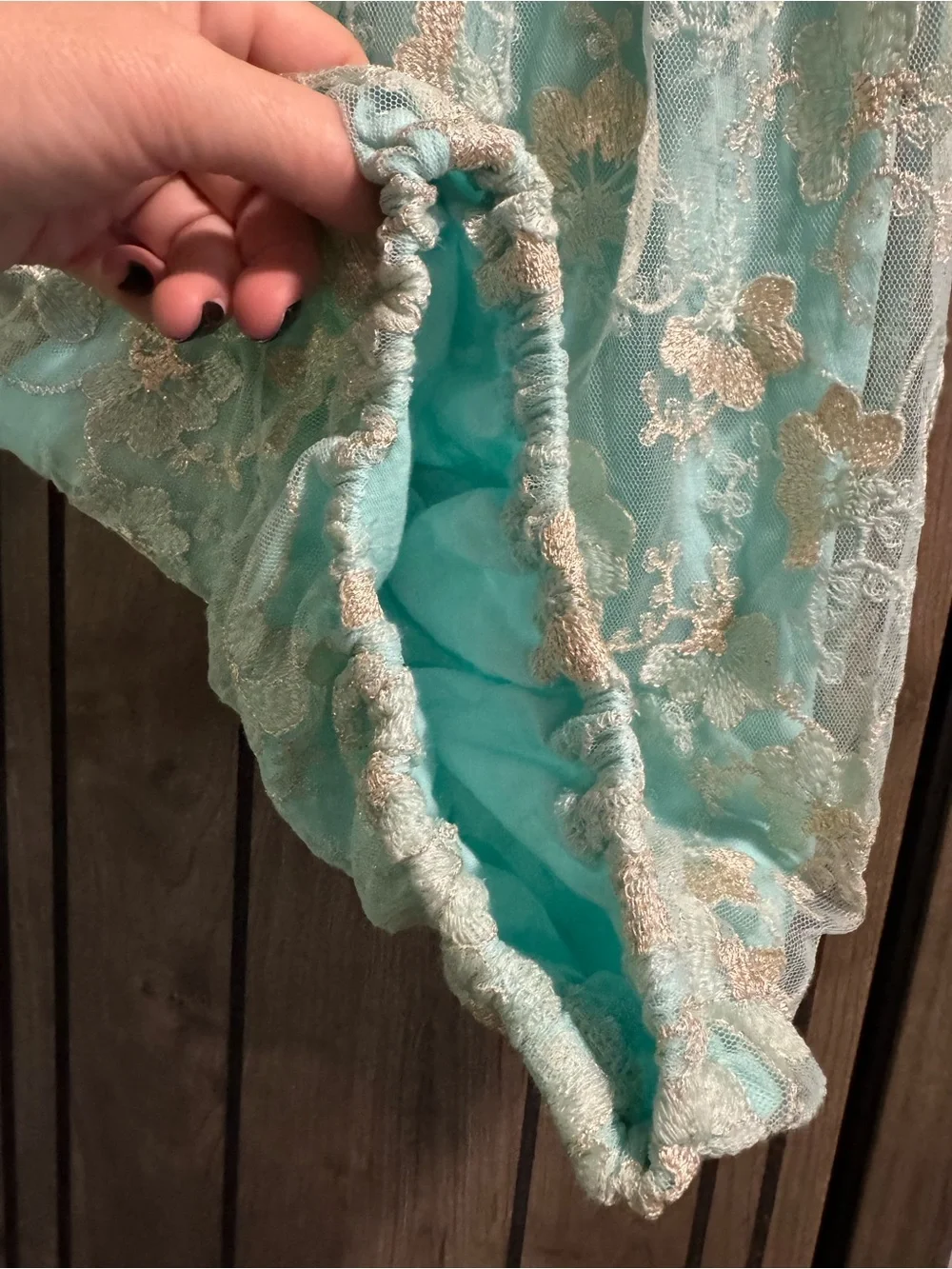 Isobella & Chloe Teal and Gold Lace Infant Sleep Sack with Velvet Accents